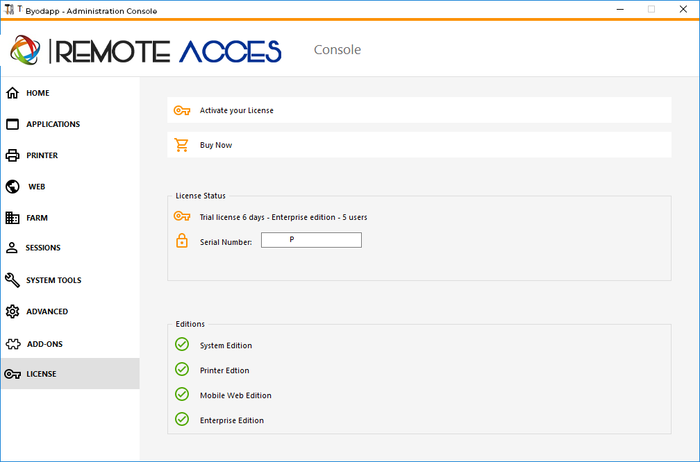 Admin Tool License Screen