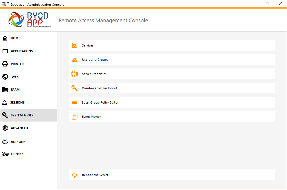 Admin Tool Web Screen