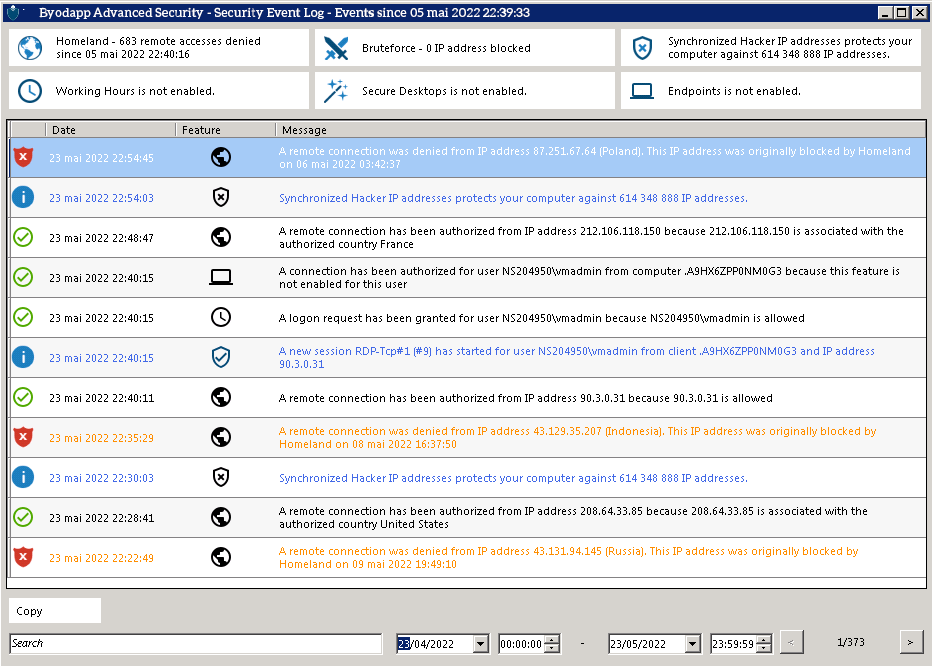 Events window