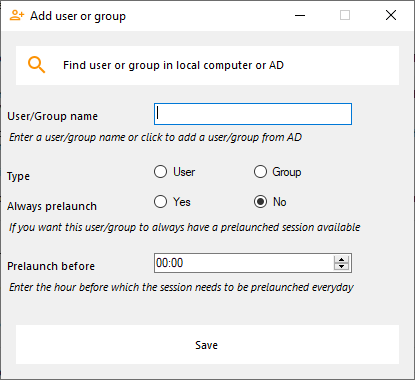 Session prelaunch try prelaunch add a user/group
